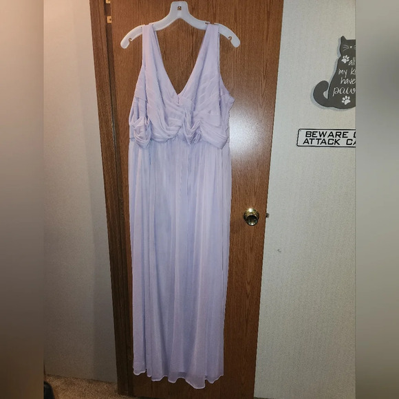 David's Bridal Size 24 Iris/Lavender Long Bridesmaid Dress with Cowl Neck Back - Picture 9 of 16